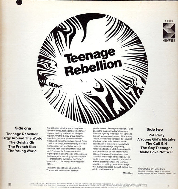 Bob Summers / Mike Curb - Teenage Rebellion - LP