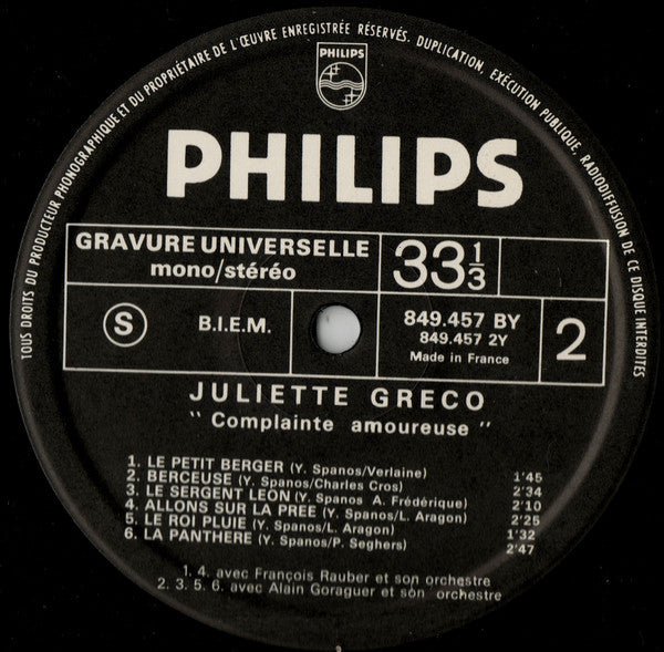 Juliette Gréco - Complainte Amoureuse - LP