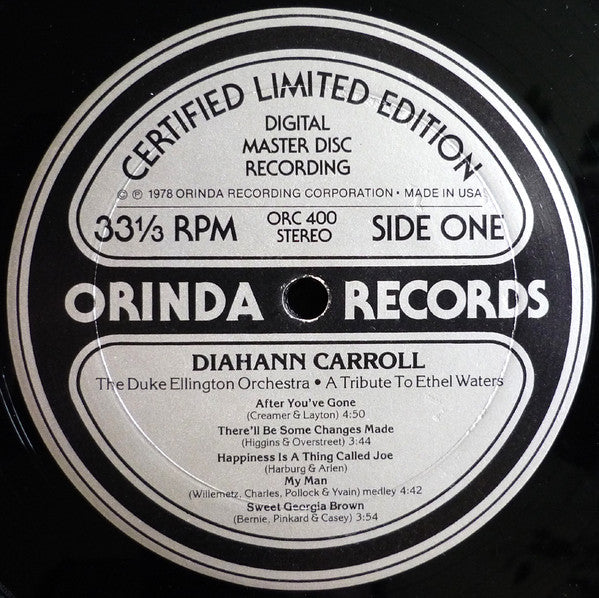 Diahann Carroll With The Duke Ellington Orchestra Under The Direction Of Mercer Ellington - A Tribute To Ethel Waters - LP