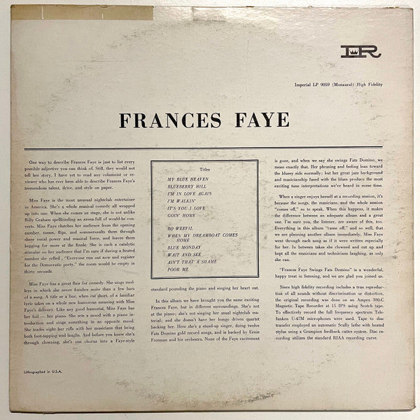 Frances Faye - Frances Faye Swings Fats Domino - LP