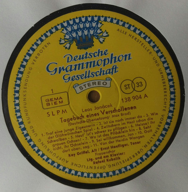 Janáček* - Kay Griffel, Ernst Haefliger, Rafael Kubelik - Tagebuch Eines Verschollenen = The Diary Of One Who Vanished = Journal d'un Disparu - LP