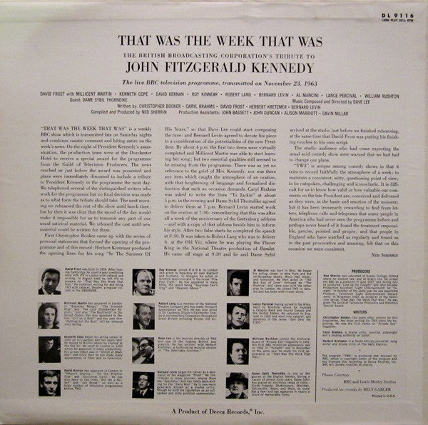 BBC Telecast* - That Was The Week That Was: The British Broadcasting Corporation's Tribute To John Fitzgerald Kennedy - LP