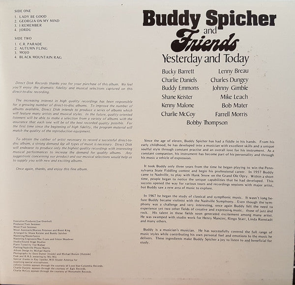 Buddy Spicher And Friends* - Yesterday And Today - LP