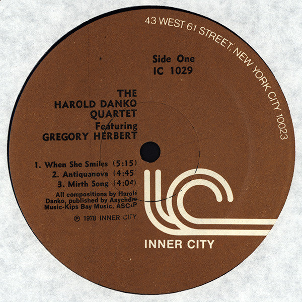The Harold Danko Quartet* Featuring Gregory Herbert - The Harold Danko Quartet Featuring Gregory Herbert - LP