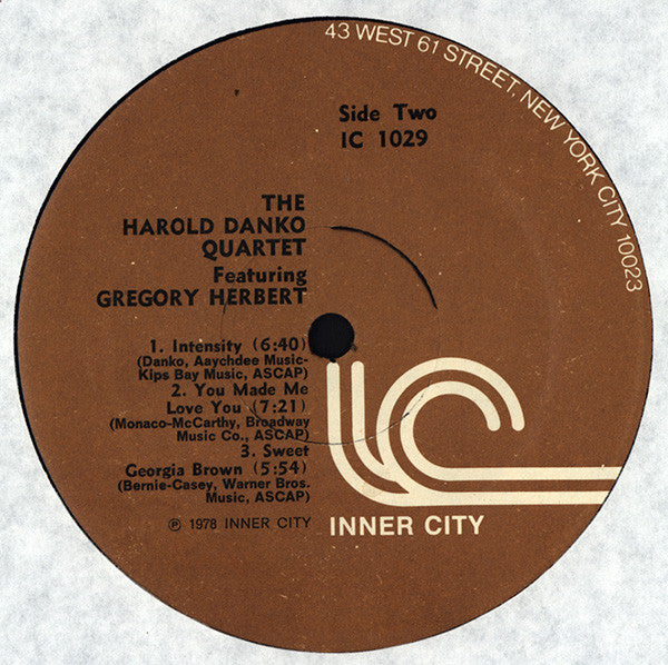 The Harold Danko Quartet* Featuring Gregory Herbert - The Harold Danko Quartet Featuring Gregory Herbert - LP