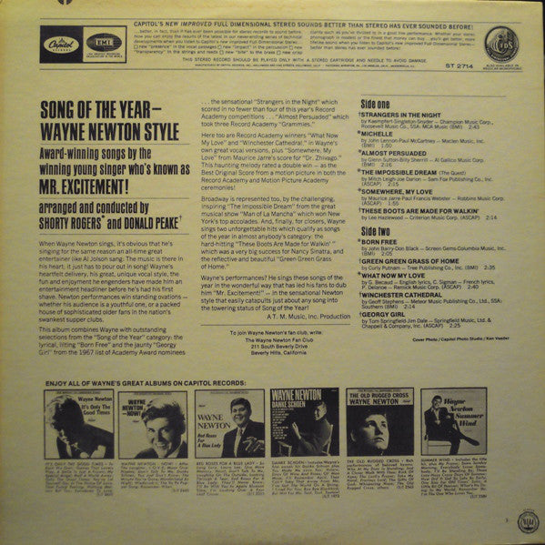 Wayne Newton - Song Of The Year - Wayne Newton Style - LP