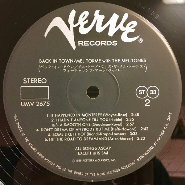 Mel Tormé With The Meltones* - Back In Town - LP