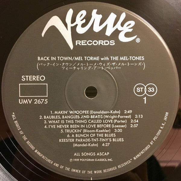 Mel Tormé With The Meltones* - Back In Town - LP