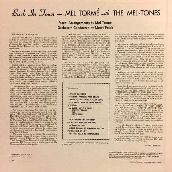 Mel Tormé With The Meltones* - Back In Town - LP