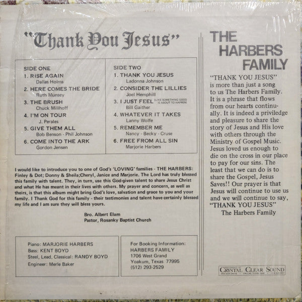 The Harbers Family - Thank You Jesus - LP