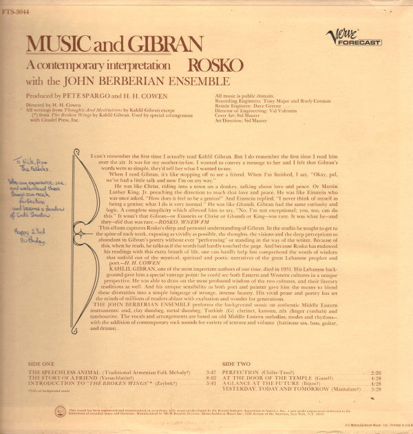 Rosko - Music And Gibran (A Contemporary Interpretation) - LP