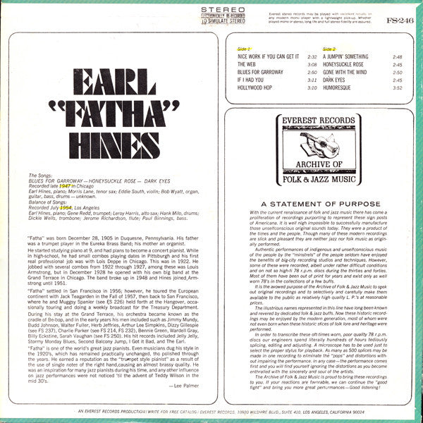 Earl "Fatha" Hines* - Earl "Fatha" Hines - LP