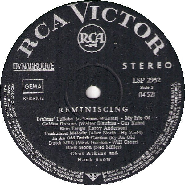 Chet Atkins And Hank Snow - Reminiscing - LP