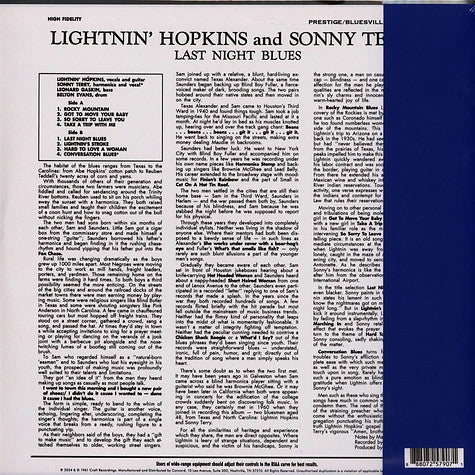 Lightnin' Hopkins With Sonny Terry - Last Night Blues - LP