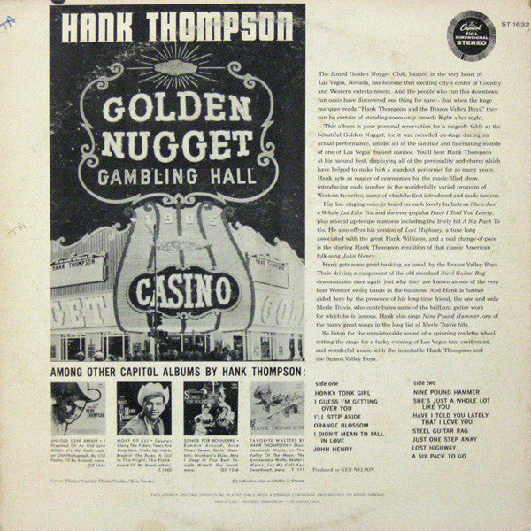 Hank Thompson With The Brazos Valley Boys* - Hank Thompson At The Golden Nugget - LP