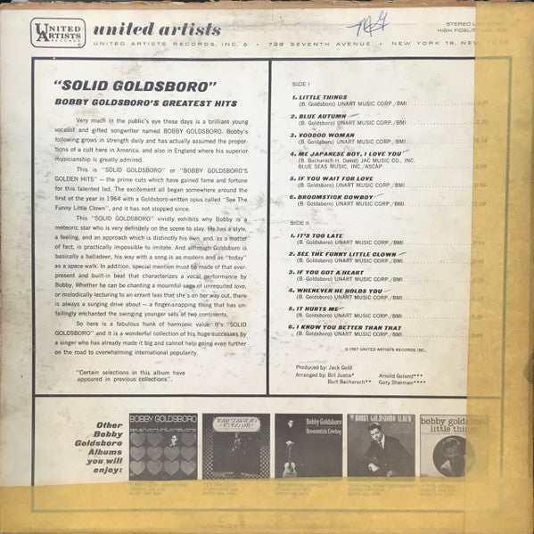 Bobby Goldsboro - Solid Goldsboro - Bobby Goldsboro's Greatest Hits - LP