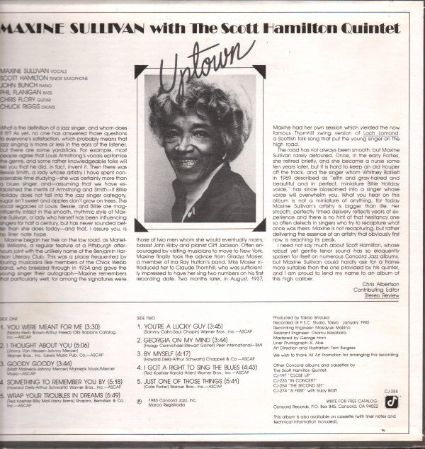 Maxine Sullivan With The Scott Hamilton Quintet - Uptown - LP