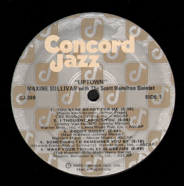 Maxine Sullivan With The Scott Hamilton Quintet - Uptown - LP