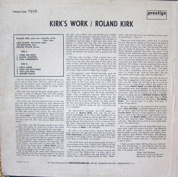 Roland Kirk With Jack McDuff* - Kirk's Work - LP