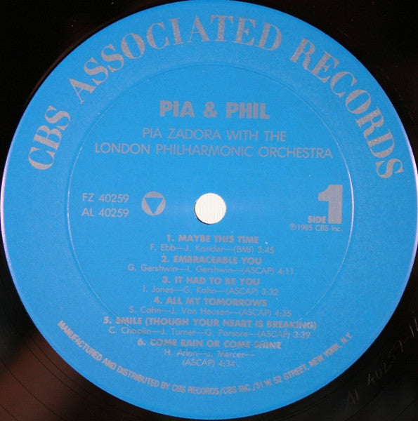 Pia Zadora With The The London Philharmonic Orchestra* - Pia & Phil - LP