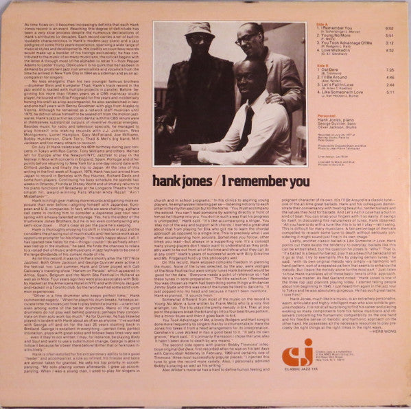 Hank Jones - I Remember You - LP