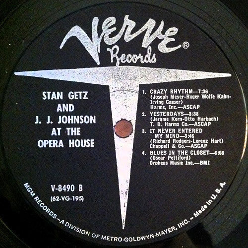 Stan Getz And J.J. Johnson - At The Opera House - LP