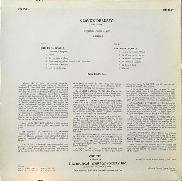 Claude Debussy, Jörg Demus - Complete Piano Music Volume I - LP