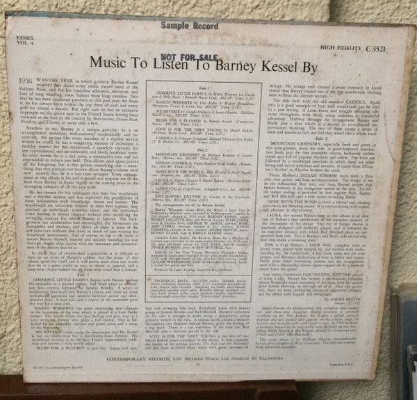 Barney Kessel - Music To Listen To Barney Kessel By - LP