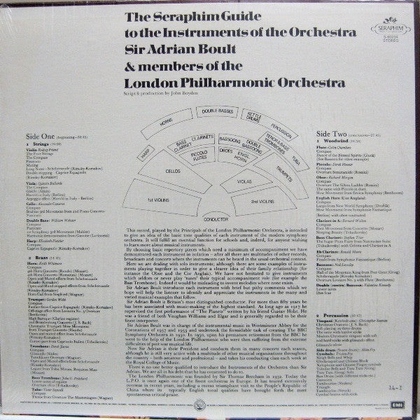 Sir Adrian Boult & Members Of The London Philharmonic Orchestra* - The Seraphim Guide To The Instruments Of The Orchestra - LP