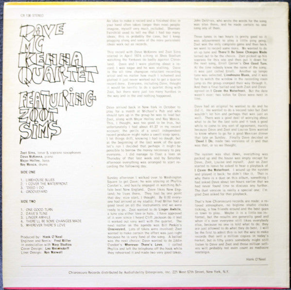 Dave McKenna Quartet Featuring Zoot Sims - Dave McKenna Quartet Featuring Zoot Sims - LP