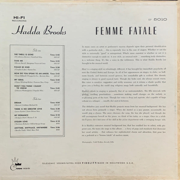 Hadda Brooks - Femme Fatale - LP