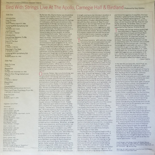 Charlie Parker - Bird With Strings (Live At The Apollo, Carnegie Hall & Birdland) - LP