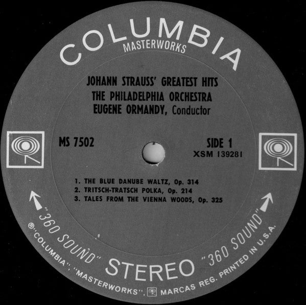 Johann Strauss* - Philadelphia Orchestra*, Eugene Ormandy - Johann Strauss' Greatest Hits - LP