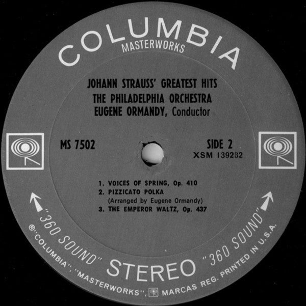 Johann Strauss* - Philadelphia Orchestra*, Eugene Ormandy - Johann Strauss' Greatest Hits - LP