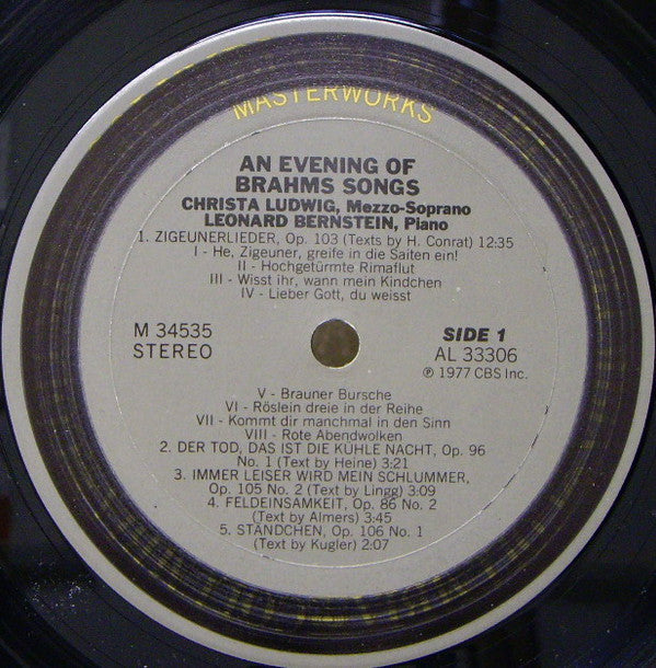 Christa Ludwig, Leonard Bernstein - Brahms* - An Evening Of Brahms Songs - LP