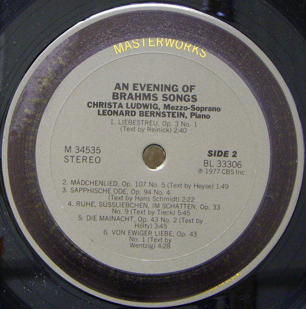 Christa Ludwig, Leonard Bernstein - Brahms* - An Evening Of Brahms Songs - LP
