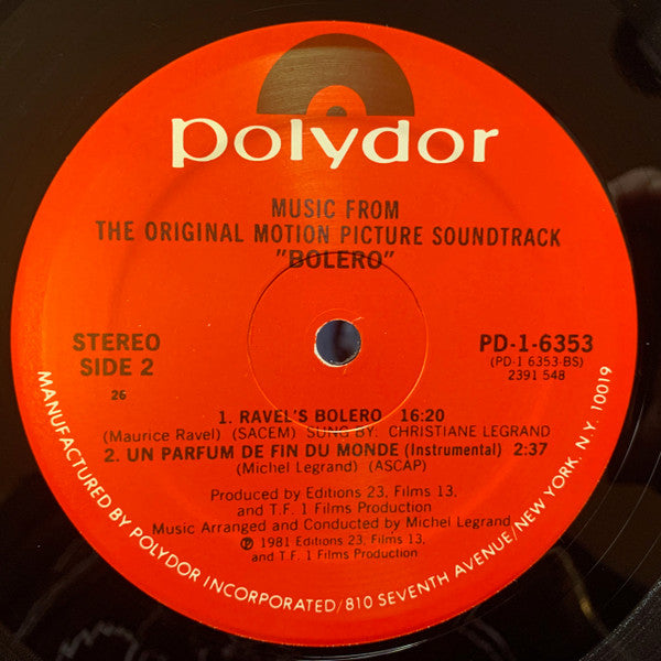 Francis Lai And Michel Legrand - Bolero (Original Motion Picture Soundtrack) - LP