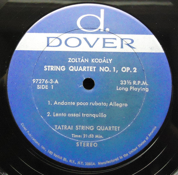 Zoltán Kodály / Tátrai String Quartet* - String Quartet No. 1, Op. 2 - LP