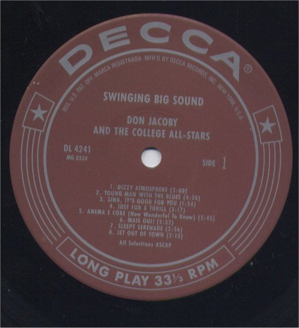 Don Jacoby And The College All-Stars - Swinging Big Sound - LP