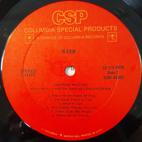 Johnny Mathis With Percy Faith And His Orchestra* - Warm - LP