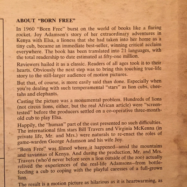 John Barry - Born Free (Original Sound Track Recording) - LP