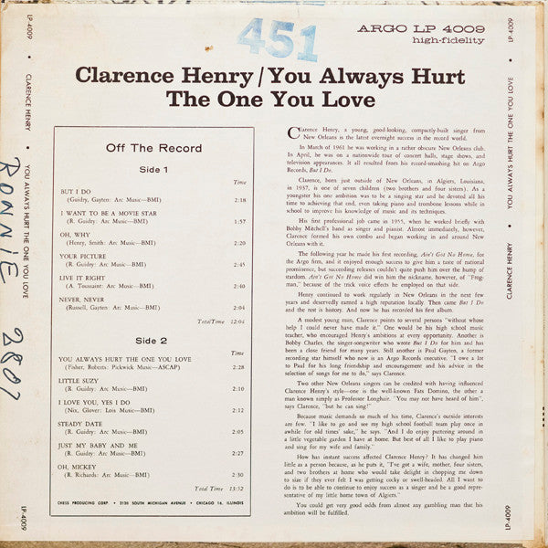 Clarence Henry* - You Always Hurt The One You Love - LP