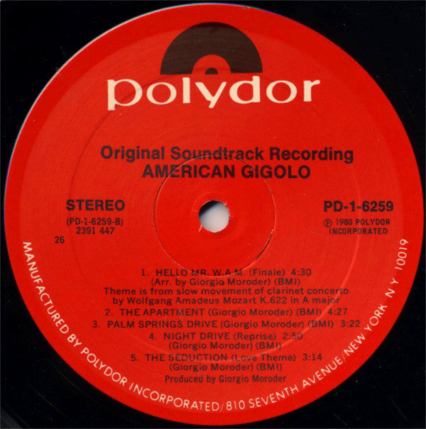 Giorgio Moroder - American Gigolo (Original Soundtrack Recording) - LP
