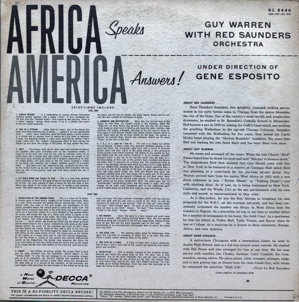 Guy Warren With Red Saunders Orchestra* Under Direction Of Gene Esposito - Africa Speaks America Answers - LP
