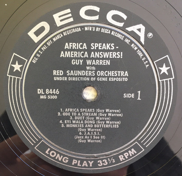 Guy Warren With Red Saunders Orchestra* Under Direction Of Gene Esposito - Africa Speaks America Answers - LP