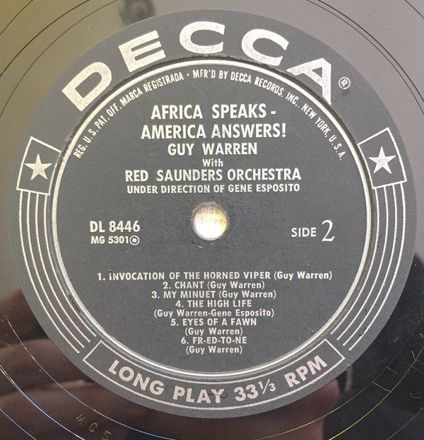 Guy Warren With Red Saunders Orchestra* Under Direction Of Gene Esposito - Africa Speaks America Answers - LP