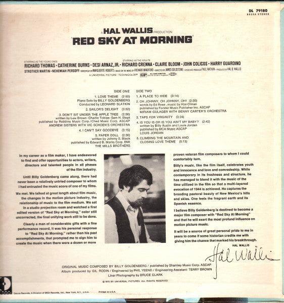 Billy Goldenberg - Red Sky At Morning - Original Soundtrack Recording - LP