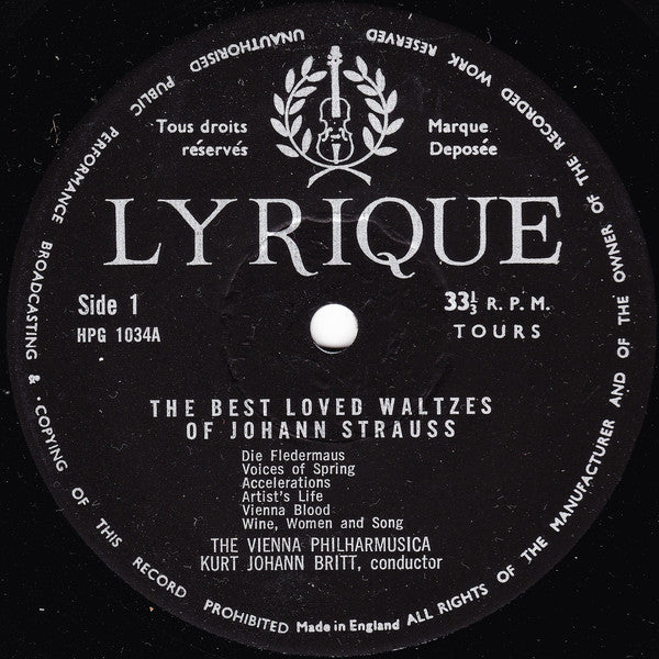 Johann Strauss Jr., The Vienna Philharmusica* - Best Loved Waltzes - LP