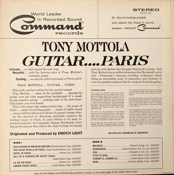 Tony Mottola - Guitar....Paris - LP