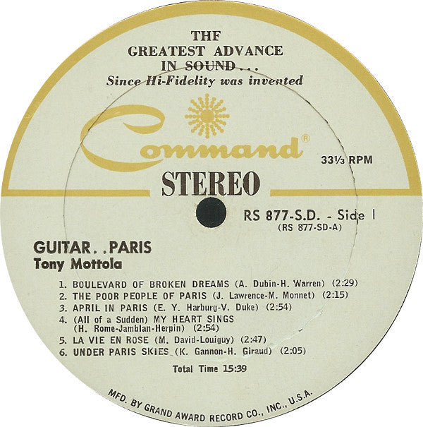Tony Mottola - Guitar....Paris - LP
